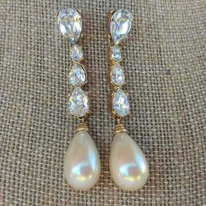 Gold Wedding Jewelry, CZ Pearl Earrings